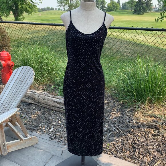 Vintage 90s Y2K Velvet Maxi Slip Dress Glitter Side Slit Stretch - Picture 10 of 16